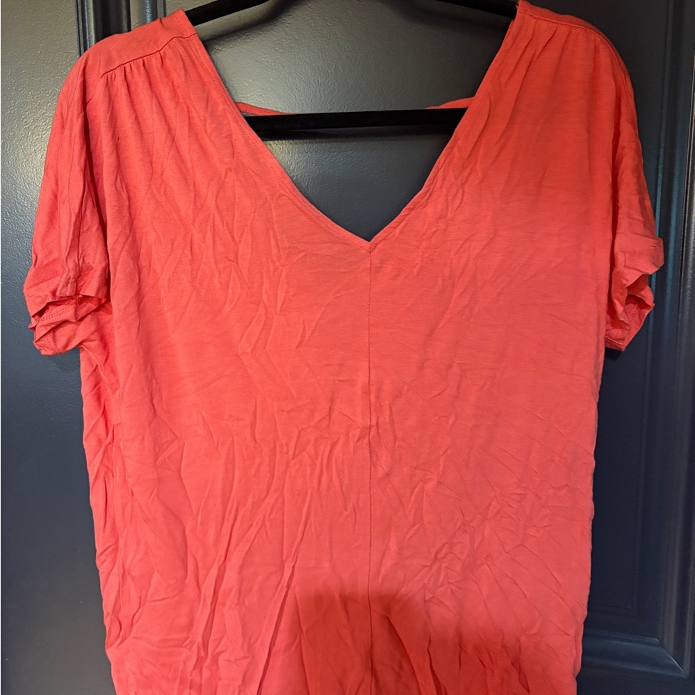 Old Navy Vibrant Coral V-Neck Blouse